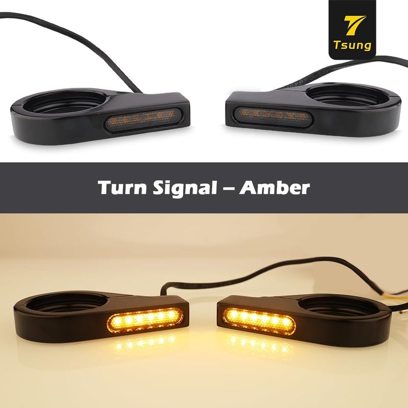 TSUNG Motorcycle Fork Mounted LED Turn Signals 39-41mm Switchback Sequential Amber Light with Bracket Indicater for Cruiser, Street Bike & Touring Motorcycles (Black-Amber(39-41mm)) - Image 4